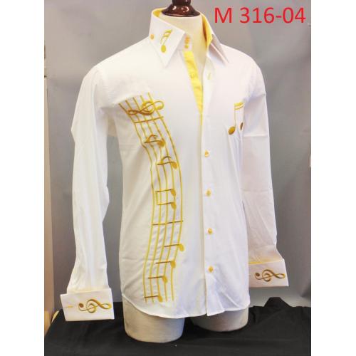 Axxess White / Gold Music Embroidery Dress Shirt M 316-04